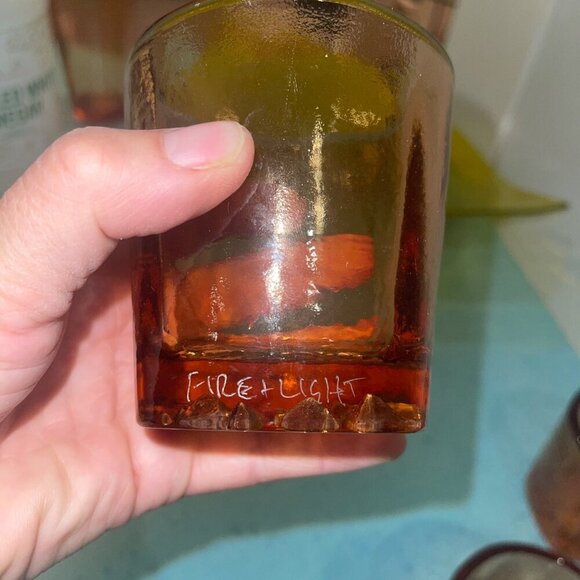 Fire and Light Glasses Square Set of 4 Recycled On the Rocks Copper Signed - Picture 5 of 8